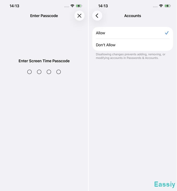 Enter the Screen Time passcode to authenticate