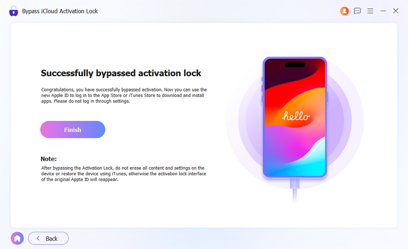 the iCloud Activation Lock is successfully bypassed
