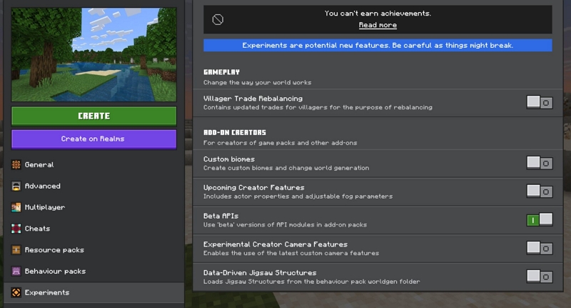 enable Behavior Pack | Minecraft Recording Mods