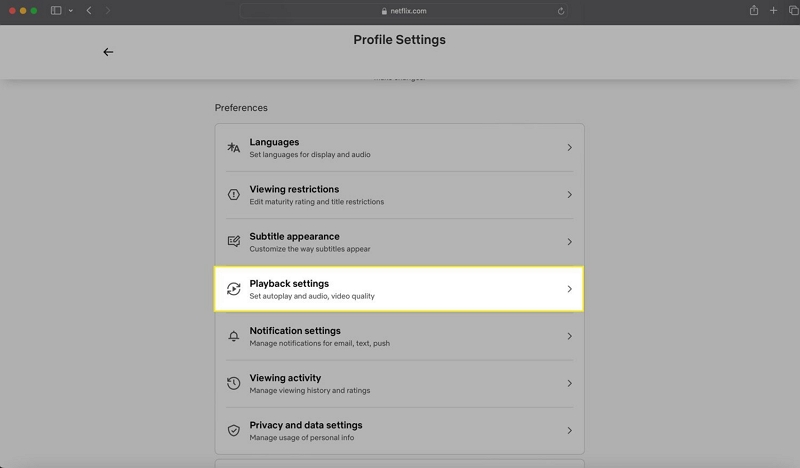 press Playback Setting | how much data does netflix use