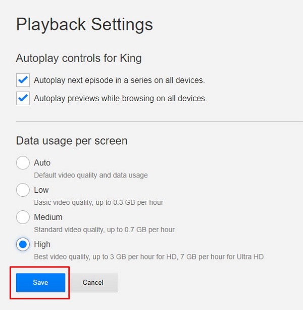 Save to finalize your selection | how much data does netflix use