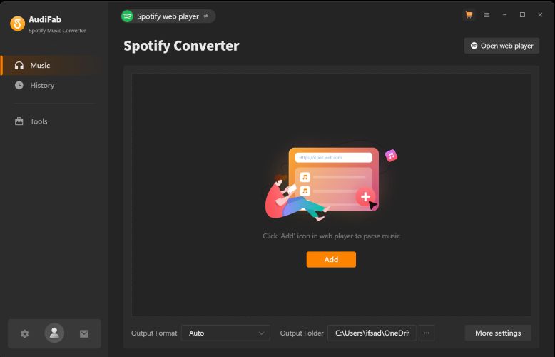 click Open web player | AudiFab Spotify Music Converter
