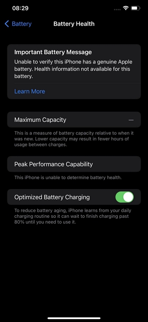 Battery Health Not Available 