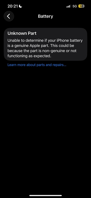 The  Unknown Part Message in Battery Settings