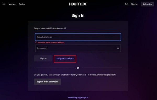 Sign In | hbo max password reset