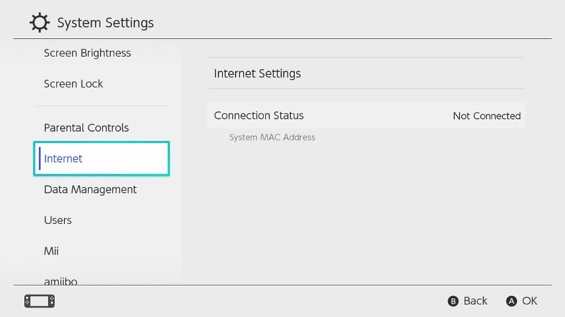 select Internet Settings | Play Spotify on Nintendo Switch