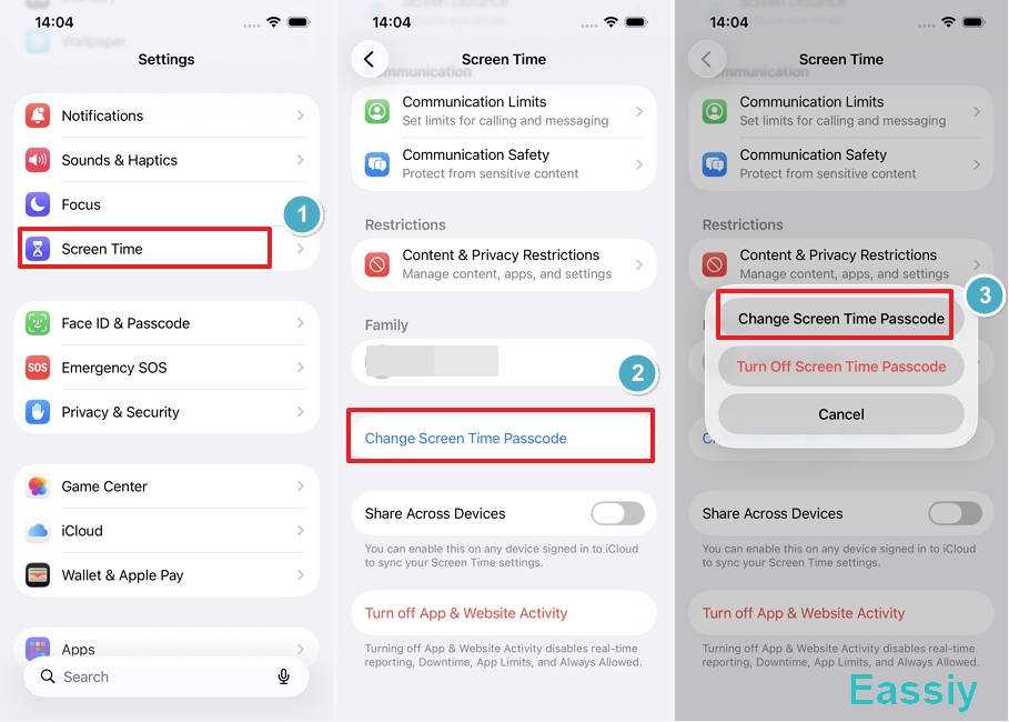 Tap Change Screen Time Passcode