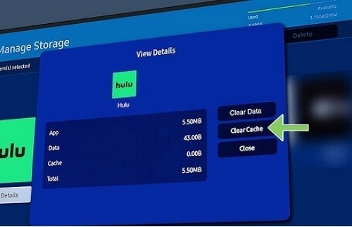 Manage Storage | how to update hulu on samsung tv