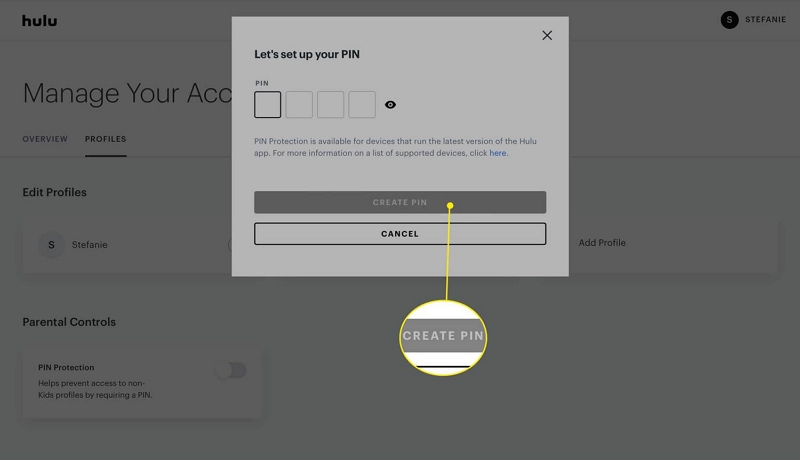 turn on pin protection | hulu parental controls