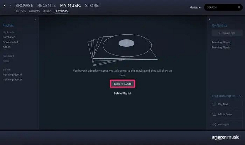 add songs | create a playlist on Amazon Music