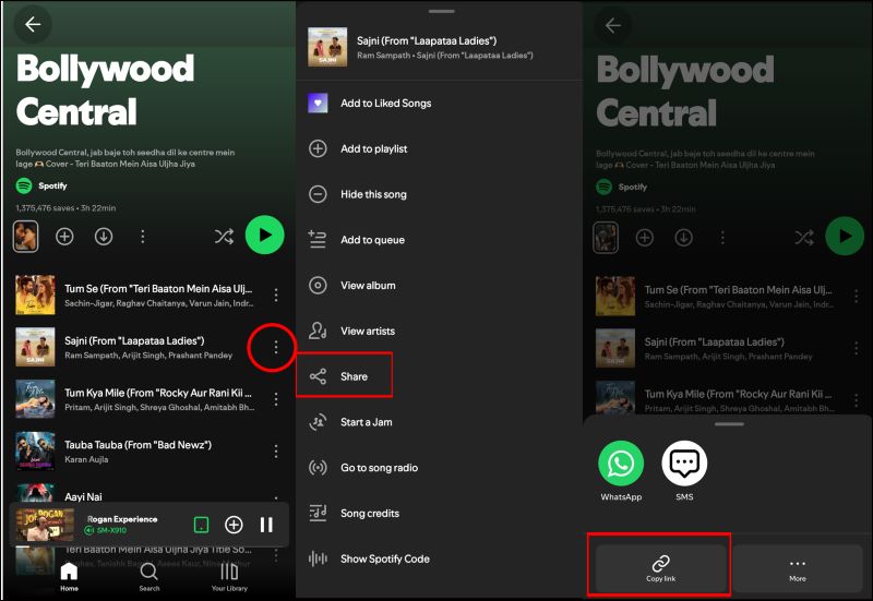 choose Copy Link | Download Songs on Spotify on Android