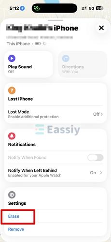 choose Erase | Unlock iPhone with Broken Screen