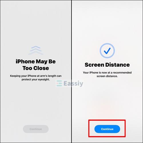 tap Continue | Turn Off Screen Distance Without Passcode