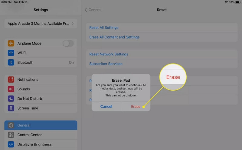 tap Erase iPad | Factory Reset iPad Without Apple ID Password