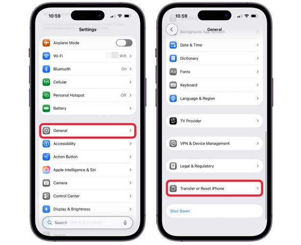 tap Transfer or Reset iPhone | Factory Reset iPhone with Buttons