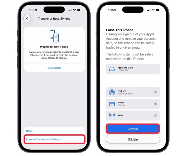tap Continue | Factory Reset iPhone with Buttons