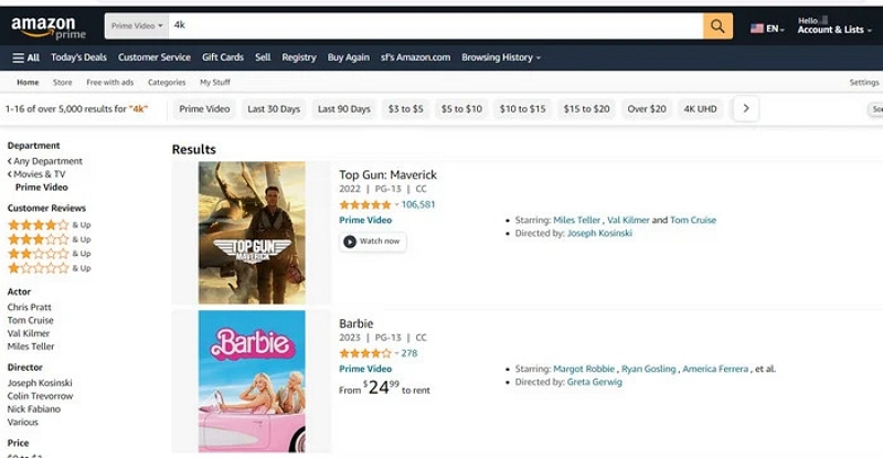 4K content on Amazon Prime | 4k movies on amazon prime