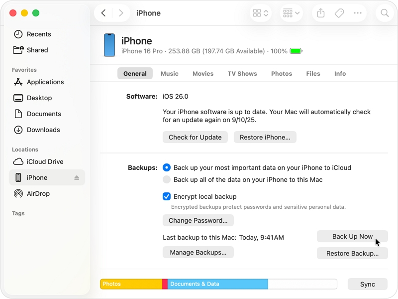 creating a Local Encrypted Backup