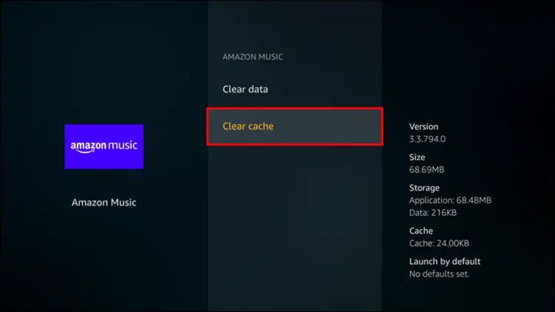 clear cache TV | Amazon Music Not Working