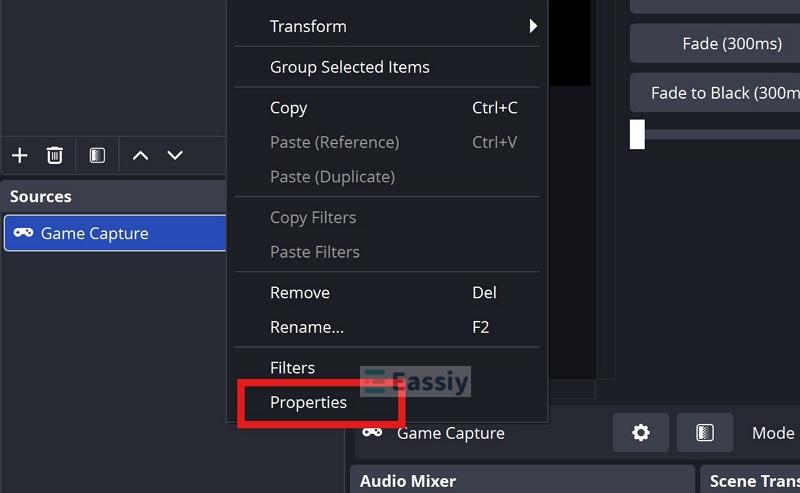 select Properties | OBS Game Capture Not Working