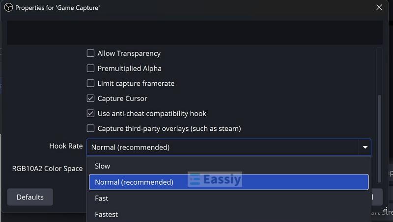 Hook Rate drop-down | OBS Game Capture Not Working