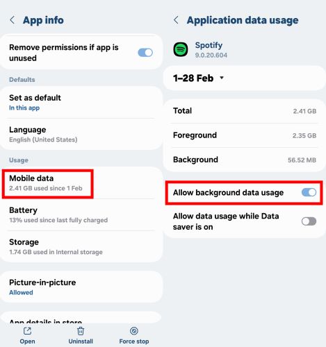 turn on Allow Background Data Usage | Spotify Not Showing on Lock Screen