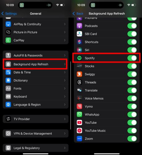 look for Background App Refresh | Spotify Not Showing on Lock Screen
