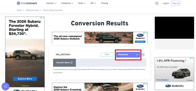 select Download to save the converted MP4 video