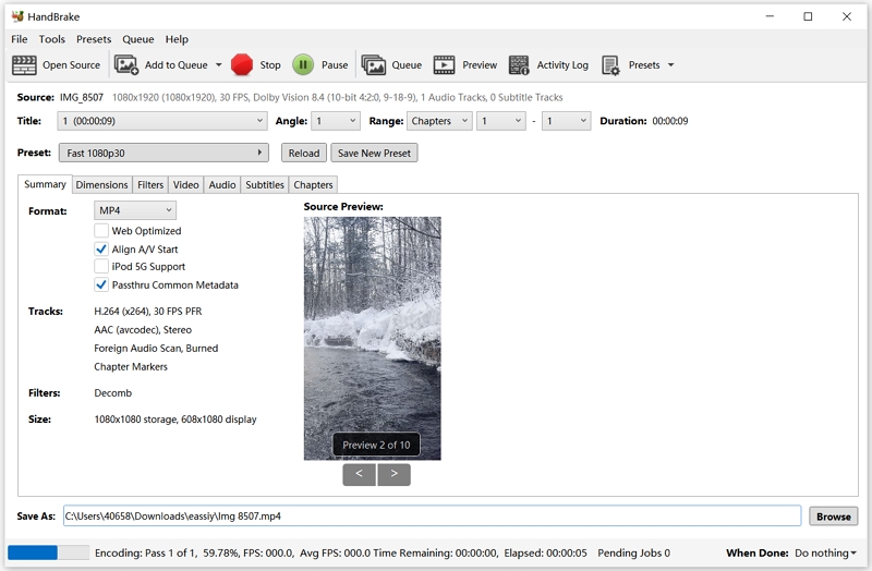 HandBrake provides progress updates