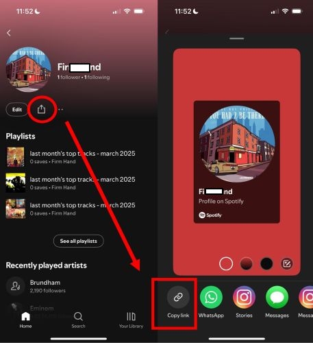 tap Copy Link | Find Username on Spotify
