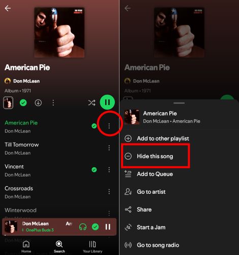 select Hide This Song | Find Hidden Songs on Spotify