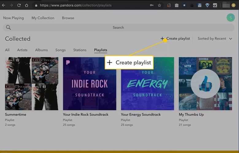 choose Create Playlist | Make a Playlist on Pandora