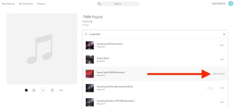 select Add to Playlist | Make a Playlist on Pandora