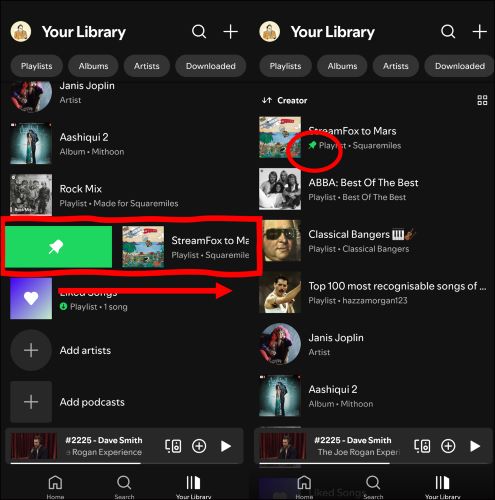 slide playlist to the right | Pin Playlists on Spotify Library