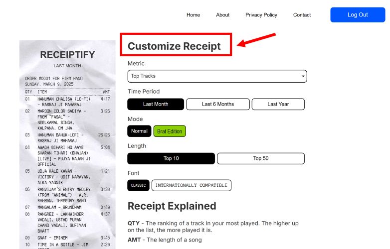 adjust time frame | Spotify Receiptify