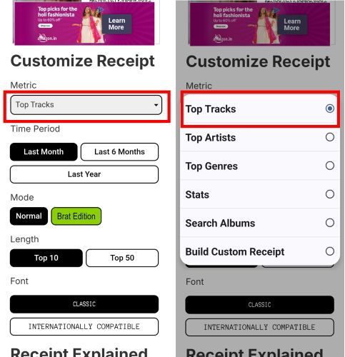 select time period | Spotify Receiptify
