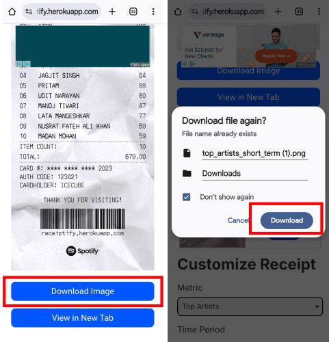 choose Download Image | Spotify Receiptify