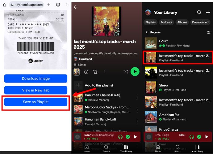tap Save as Playlist | Spotify Receiptify