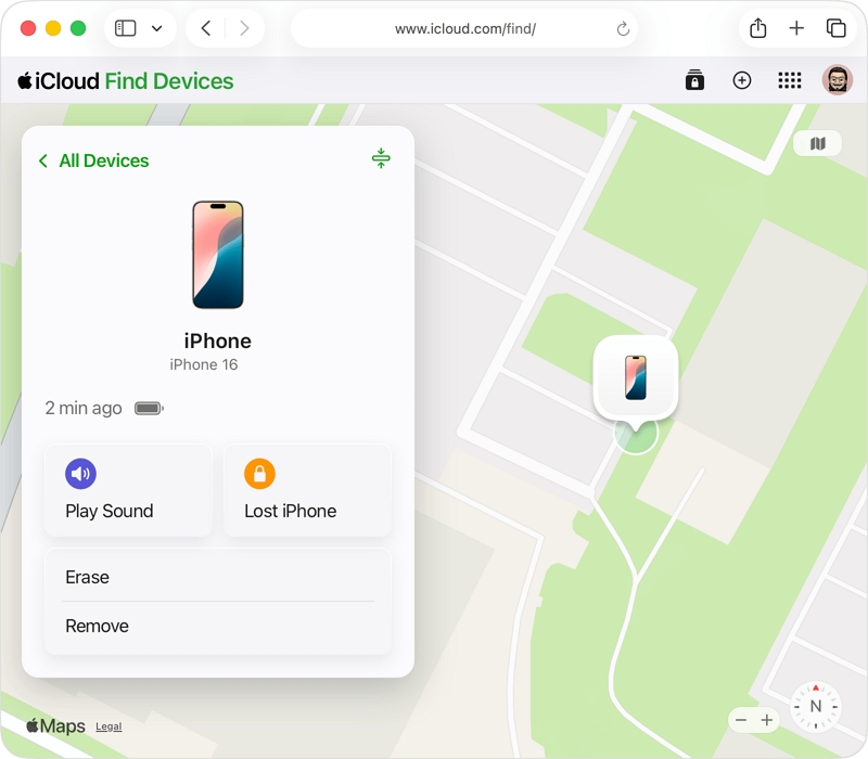Erase iPhone via iCloud.com