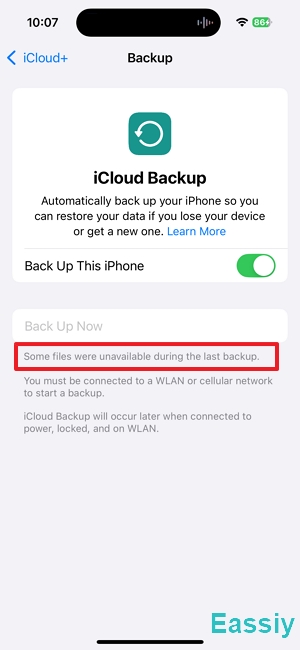 Some files were unavailable during the last backup