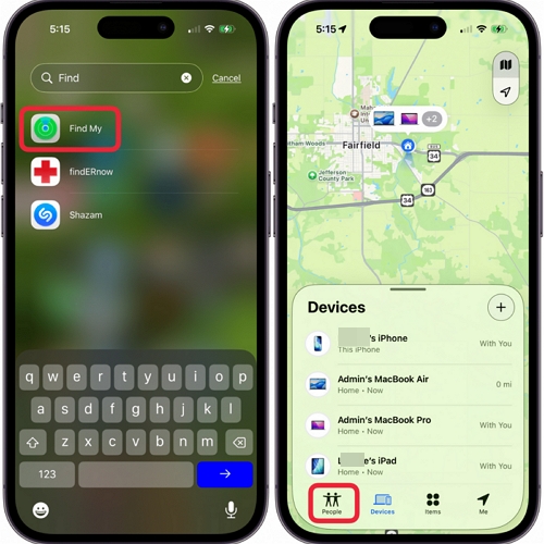 select Share My Location | Add Another iPhone on Find My iPhone