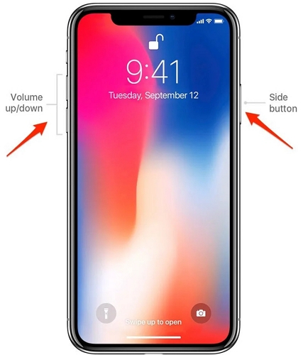 hold Side and Volume button | Add Another iPhone on Find My iPhone