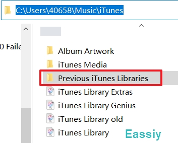 Open the Previous iTunes Libraries folder