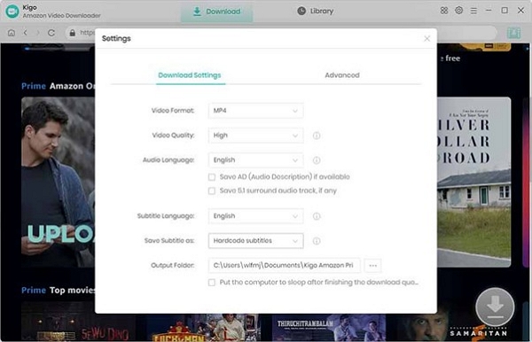 adjust your download settings | kigo amazon prime video downloader