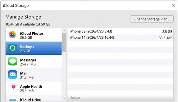last icloud backup on icloud for windows