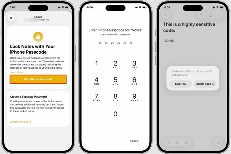 use iPhone passcode