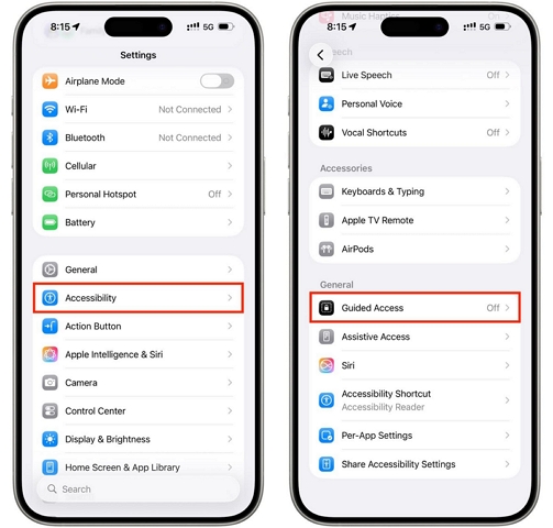 select Guided Access | Lock Screen on iPhone from Touch