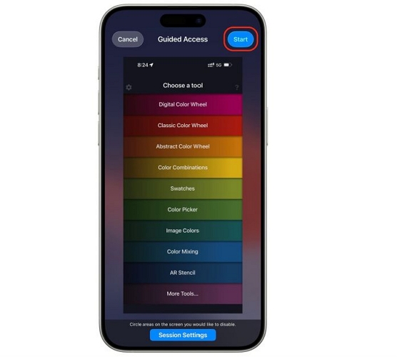 tap Start | Lock Screen on iPhone from Touch