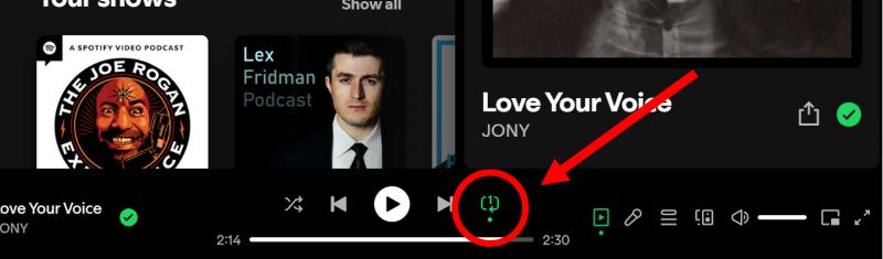switch to repeat one mode | Repeat or Loop Spotify Playlist