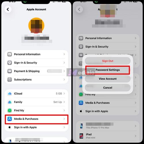 select Password Settings | Download Apps with Face ID